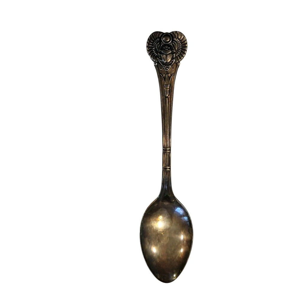 Egyptian Revival Scarab Demitasse Coffee Baby Spoon 4.5" Beetle Design